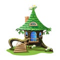 Fairy tale house in an old stump with a green roof Royalty Free Stock Photo