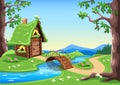 Fairytale wooden house with green grass roof Royalty Free Stock Photo