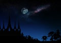 Fairy tale world. Magnificent castle under starry sky with full moon Royalty Free Stock Photo