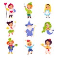 Fairy Tales Character with Boy and Girl Pinocchio, Wizard, Mermaid, Clown and Pixie Vector Set