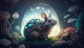 Fairy tales, A whimsical, dreamy image of a cute animal surrounded such as magical creatures and enchanted landscapes, Generative