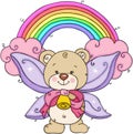 Fairy teddy bear with small bell and rainbow