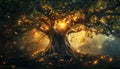 A fairy tree with golden fruit in a mystical forest Royalty Free Stock Photo