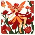 Fairy and tulips. Vector illustration in a flat style. AI generated