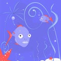 `Fairy underwater marine life` -imaginary sea ocean bottom with sea plants, sea stars and two cute fish.