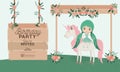 Fairy with unicorn and label wooden invitation card Royalty Free Stock Photo