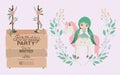 Fairy with unicorn and label wooden invitation card Royalty Free Stock Photo