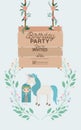 Fairy with unicorn and label wooden invitation card Royalty Free Stock Photo