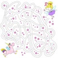 Fairy and unicorn. Labyrinth for children. Educational games. Find the path. Vector illustration.