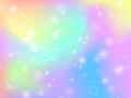 Fairy unicorn rainbow background with magic sparkles and stars. Multicolor fantasy abstract vector backdrop