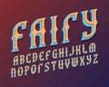 Fairy volumetric alphabet. Vintage 3d font. Isolated english alphabet