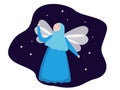 Fairy wing flying muslim girl kid wear hijab sky sparkle star in nigh time view