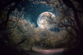 Fairy winter forest moon. Generate Ai Royalty Free Stock Photo