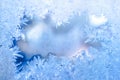 Fairy winter ice, blue texture on window, holiday background, cl Royalty Free Stock Photo