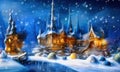 Fairy winterland with Fairytale Palace. Royalty Free Stock Photo