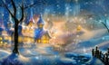 Fairy winterland with Fairytale Palace. Royalty Free Stock Photo