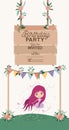 Fairy with wooden label invitation card Royalty Free Stock Photo