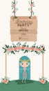 Fairy with wooden label invitation card Royalty Free Stock Photo