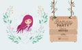 Fairy with wooden label invitation card Royalty Free Stock Photo