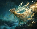 A fairys flight at dusk her sparkling dust weaving through the air casting spells of light and joy Royalty Free Stock Photo
