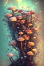 Fairytale abstract mushrooms illustration, magic fungus background