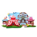 Fairytale amusement park with a Ferris wheel, a circus tent and sweets Royalty Free Stock Photo
