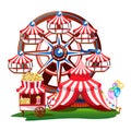 Fairytale amusement park with a Ferris wheel, a circus tent and sweets Royalty Free Stock Photo