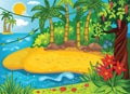 Fairytale background for children`s wallpaper. Cartoon illustration for print, sticker or puzzles. African jungle or Hawaii.