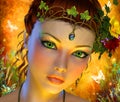 Fairytale background with woman closeup face