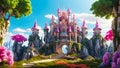 Fairytale beautiful fantasy castle palace sky