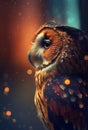 Fairytale beautiful owl in a mystical forest. Ai generative