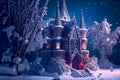 Fairytale beautiful winter castle, ai illustration Royalty Free Stock Photo