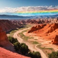 Fairytale Canyon Skazka in Kyrgyzstan, fairy tale valley, South shore of Lake Issyk Kul also called rainbow mountains.