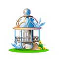 Fairytale castle with a blue domed roof, a balcony and crystals