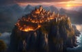 A fairytale castle on a cliff surrounded by a small settlement Royalty Free Stock Photo