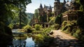 A Fairytale Castle in the Heart of An Enchanted Forest Wounderland Landscape Background Royalty Free Stock Photo