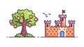 Fairytale Castle with a Large Fruit Tree Vector Illustration, vector design Generative AI Royalty Free Stock Photo