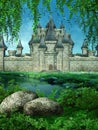 Fairytale castle on a meadow