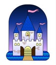 Fairytale Castle With Three Towers, With a Princess, With Flags, Gates, Moat, Drawbridge. Fairytale Castle For Girls. A Sad Royalty Free Stock Photo