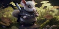 Fairytale character design warrior mouse in medieval armor suit