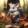 Fairytale character design warrior mouse in medieval armor suit Royalty Free Stock Photo