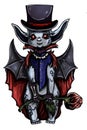 Fairytale character, magic creature, cute elf-vampire, baby Count Dracula in dressed for Halloween, in cylinder