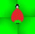 Fictional character strawberry in kimono against the background of the color of summer green grass