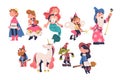 Fairytale Characters with Mermaid, Fairy, Magician, Gnome, Unicorn, Troll, Witch and Princess Vector Set Royalty Free Stock Photo