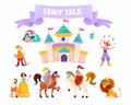 Fairytale Characters with Mermaid, Gnome, Jester, Snow White, Knight and Lion King Vector Set Royalty Free Stock Photo