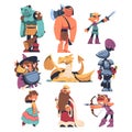 Fairytale Characters with Troll, Giant, Elf, Witch, Dragon, Knight, Princess, Archer and King Vector Set