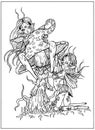Fairytale cute characters, magic creatures, kind forest earthen fairies with long loose hair, sharp ears and antennae on head