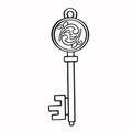 Fairytale door key, protection, vector line illustration eps10