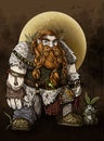 Fairytale dwarf, brutal warrior with powerful broad shoulders and hands, with braided in braids beard and mustaches,