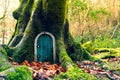 Fairytale fantasy house in tree trunk in forest Royalty Free Stock Photo